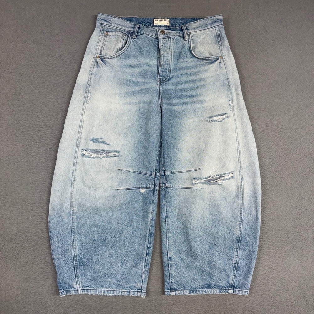 We The Free Jeans Womens 31 (Fit 34) Blue Good Luck Barrel Distressed Denim